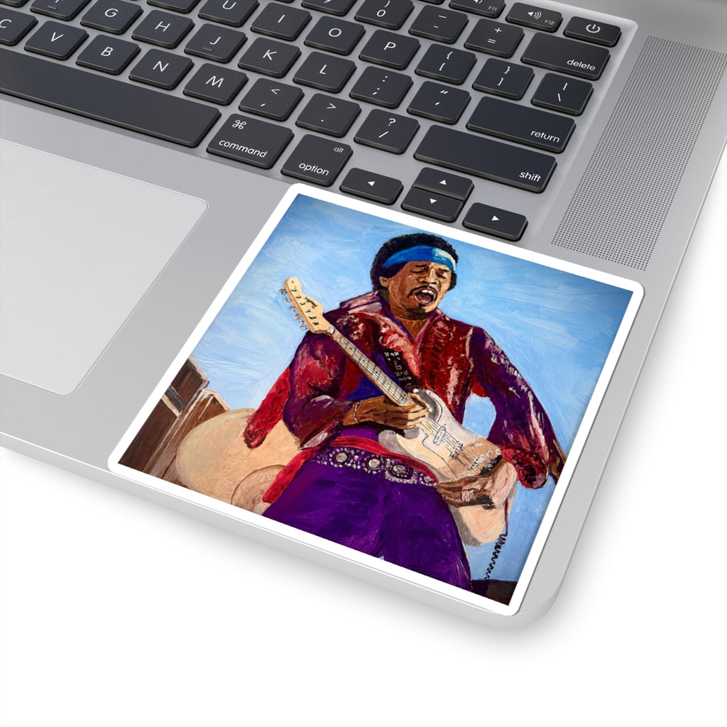 Jimi Hendrix Guitarist Kiss-Cut Sticker — Vintage Rock Music Decal