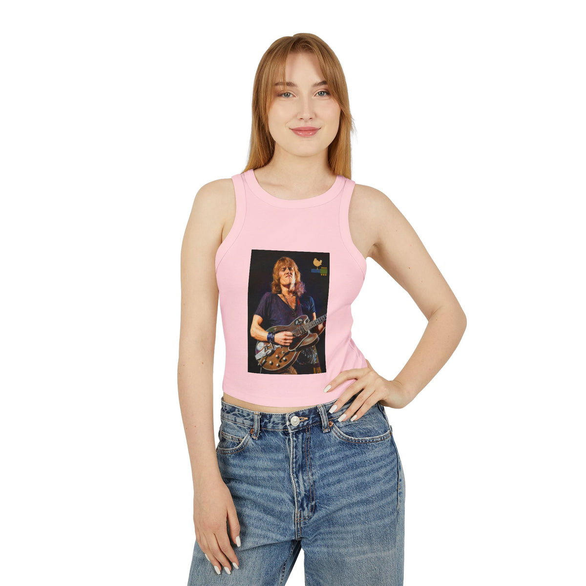 Alvin Lee at Woodstock Classic Rock Guitar Crop Racer Tank