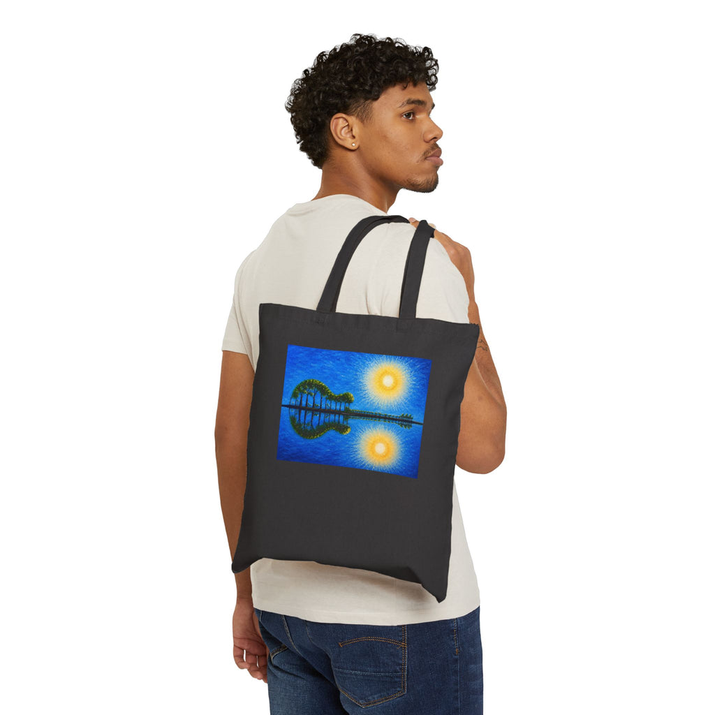 Sunset Lake Art Tote — Reflective Double Sun Canvas Tote Bag