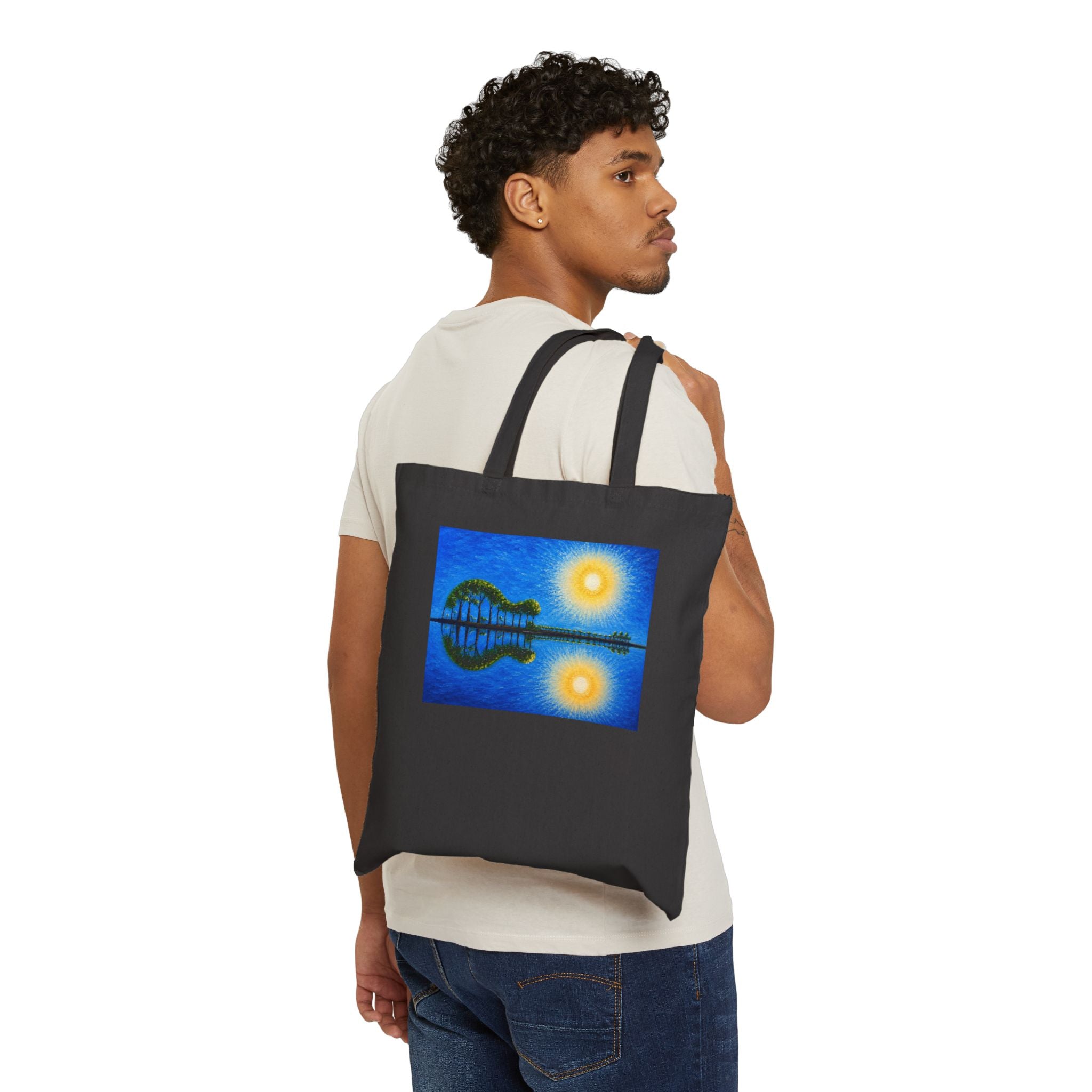 Sunset Lake Art Tote — Reflective Double Sun Canvas Tote Bag