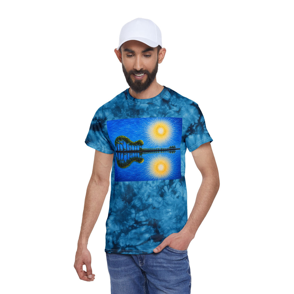ES335 Guitar Tie Dye Tee with Sunrise Reflection Original Artwork