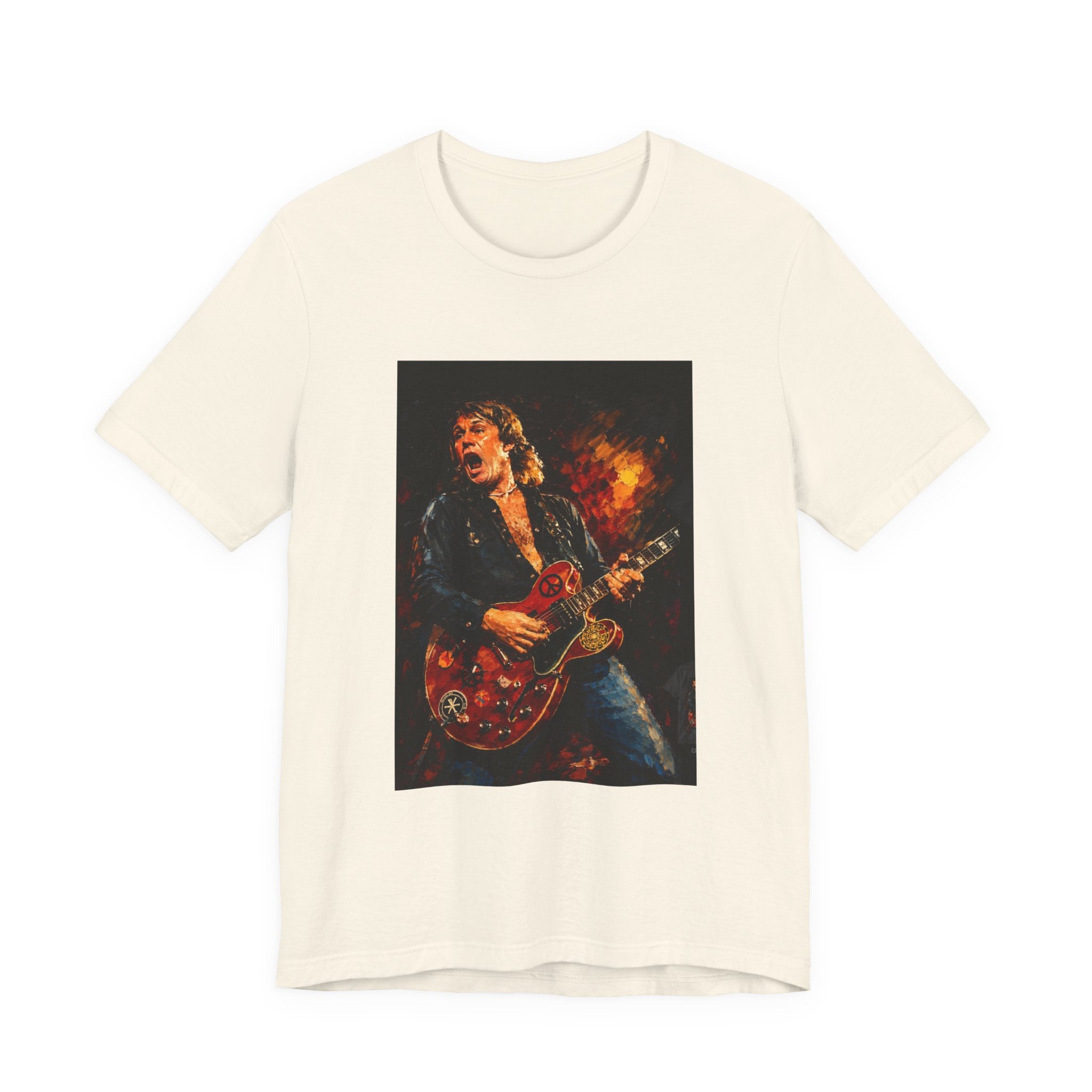 Rock Guitarist Graphic Tee — Fiery Electric Guitar Player T-Shirt