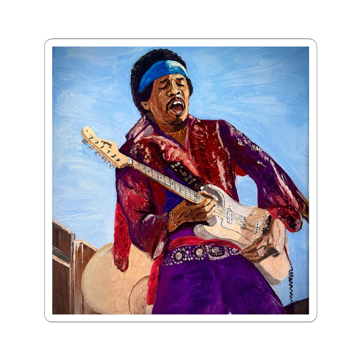 Jimi Hendrix Guitarist Kiss-Cut Sticker — Vintage Rock Music Decal