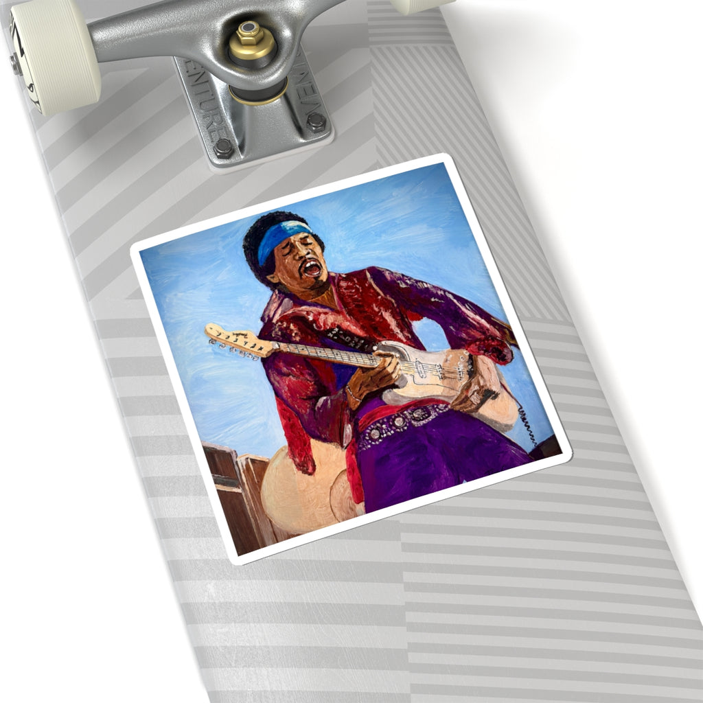 Jimi Hendrix Guitarist Kiss-Cut Sticker — Vintage Rock Music Decal