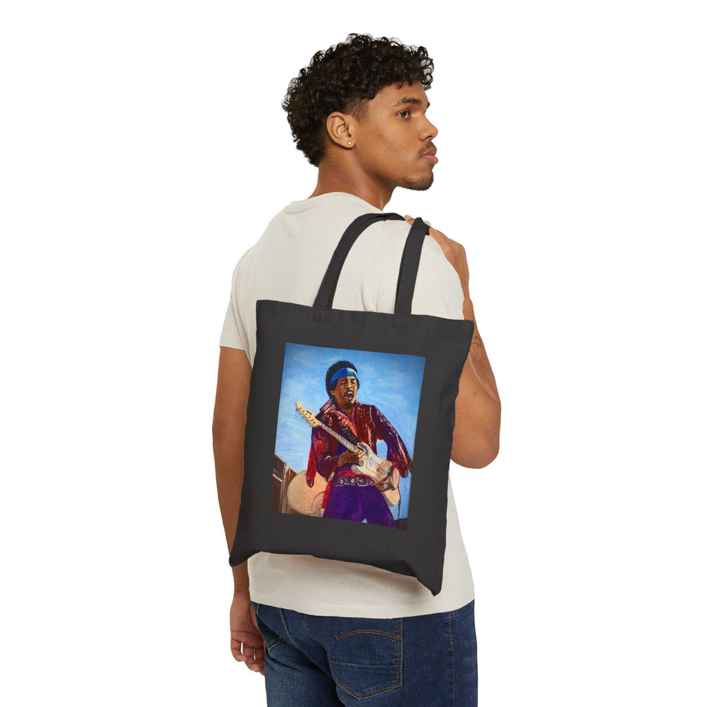 Guitarist Portrait Cotton Tote Bag – Vintage Rock Guitar Art Canvas Tote