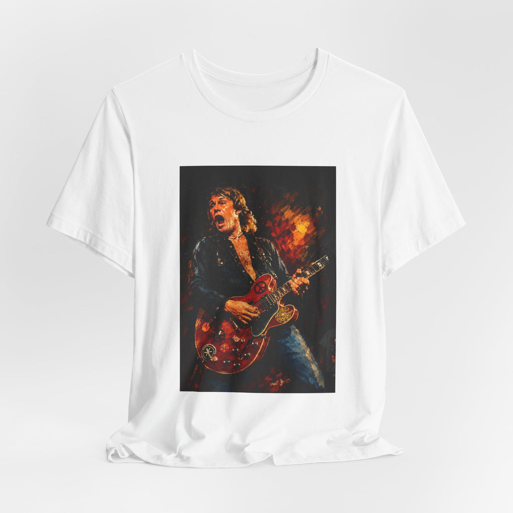 Rock Guitarist Graphic Tee — Fiery Electric Guitar Player T-Shirt