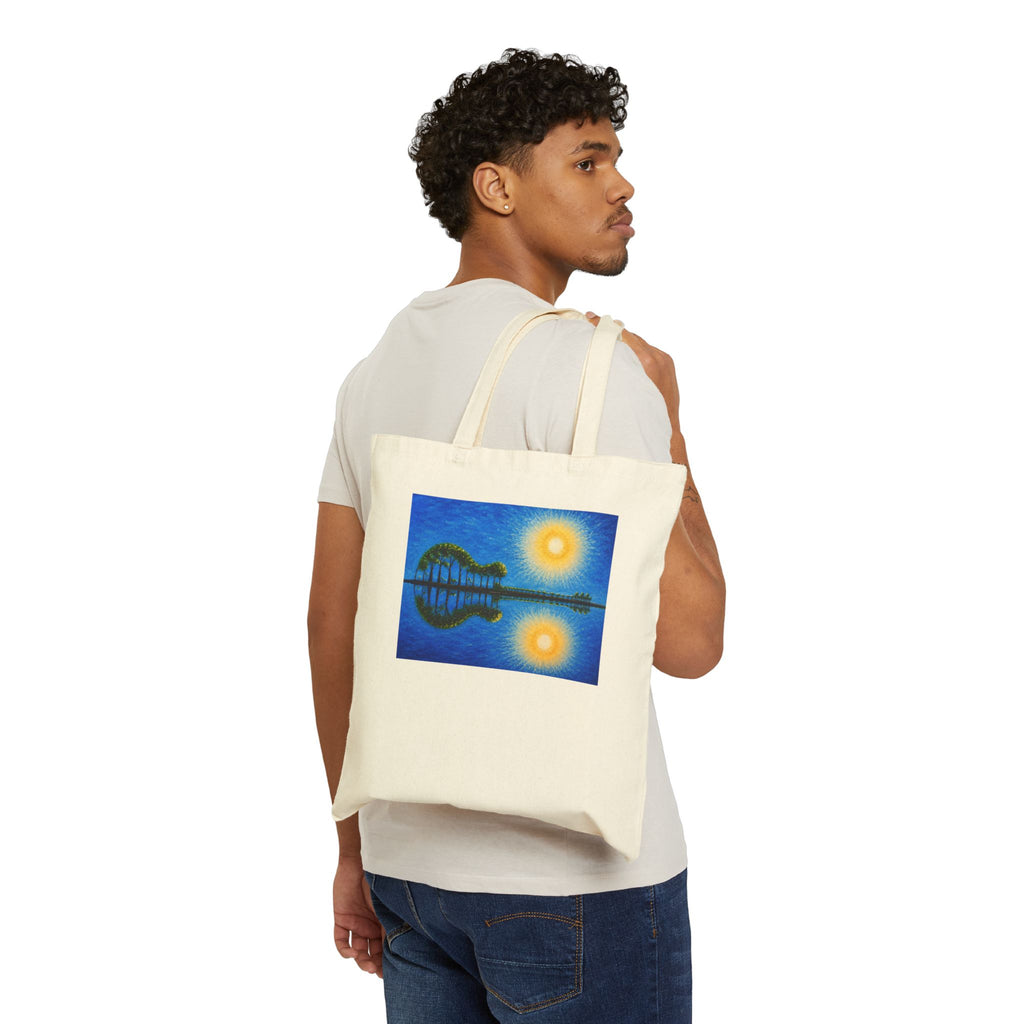 Sunset Lake Art Tote — Reflective Double Sun Canvas Tote Bag