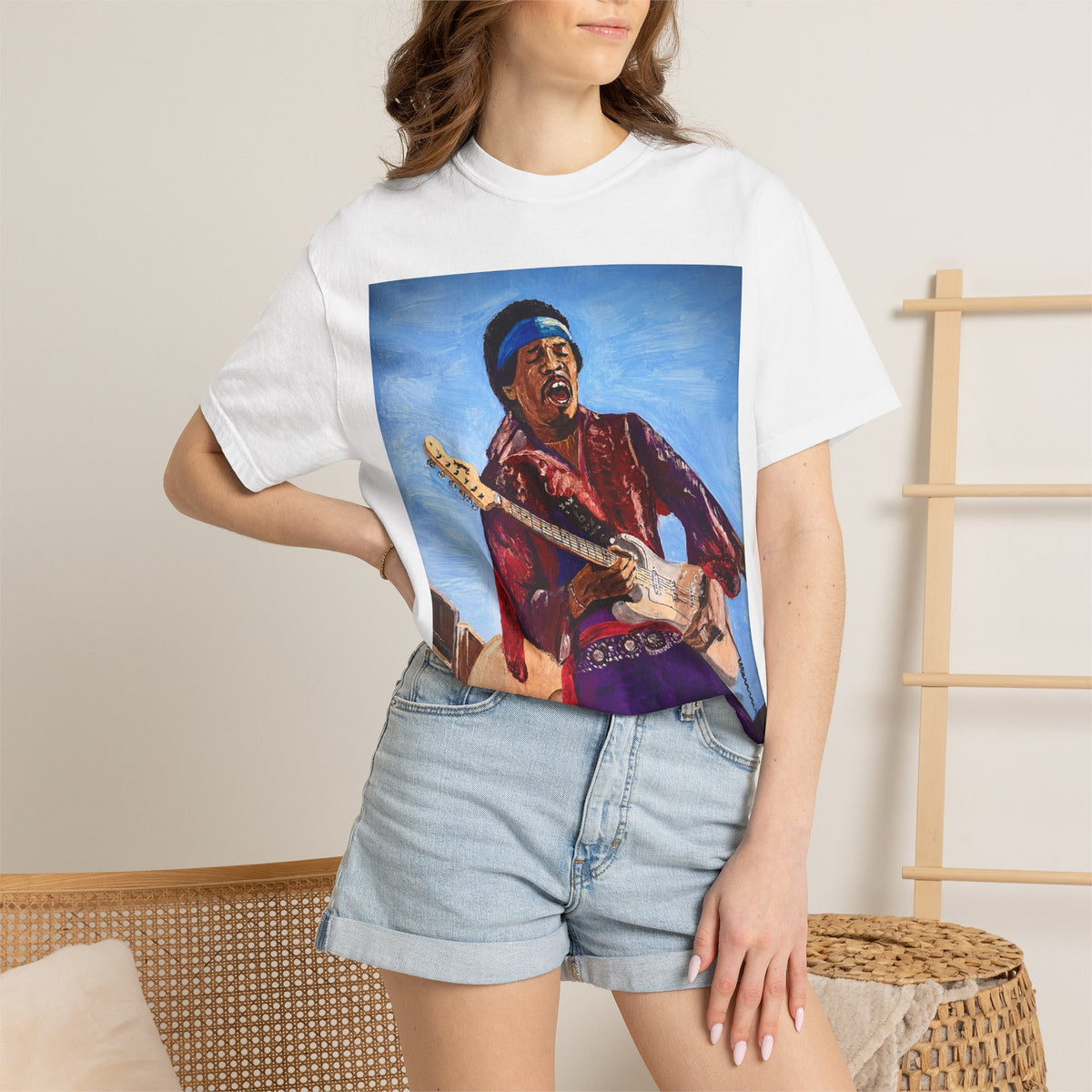 Jimi Hendrix Inspired Oil Painting Tribute T Shirt