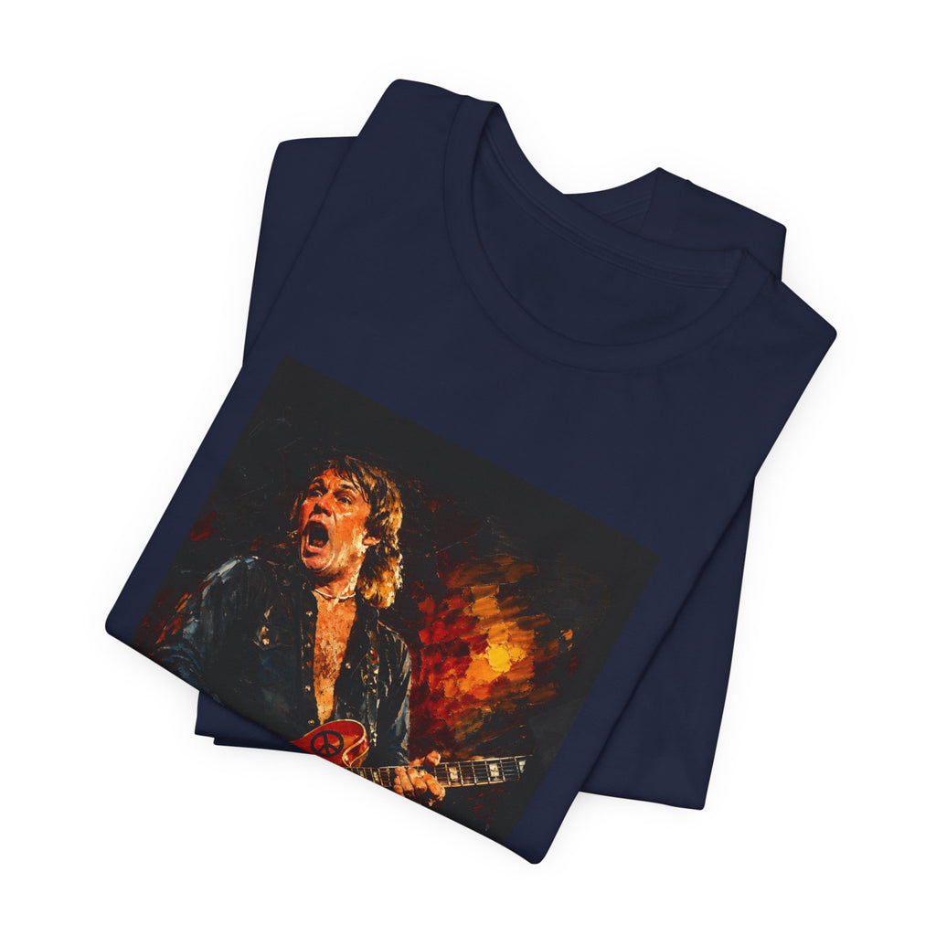 Rock Guitarist Graphic Tee — Fiery Electric Guitar Player T-Shirt