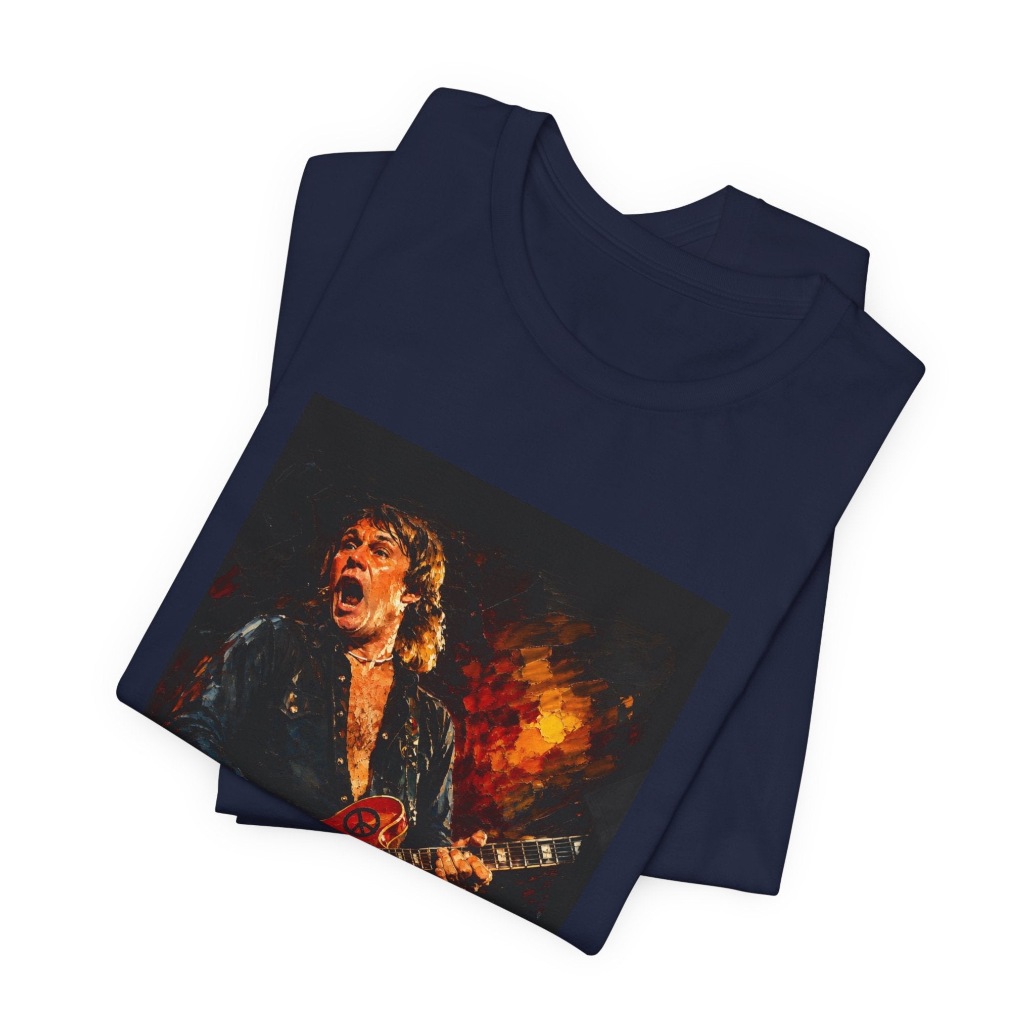 Rock Guitarist Graphic Tee — Fiery Electric Guitar Player T-Shirt