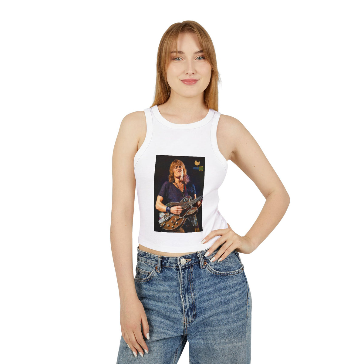 Alvin Lee at Woodstock Classic Rock Guitar Crop Racer Tank