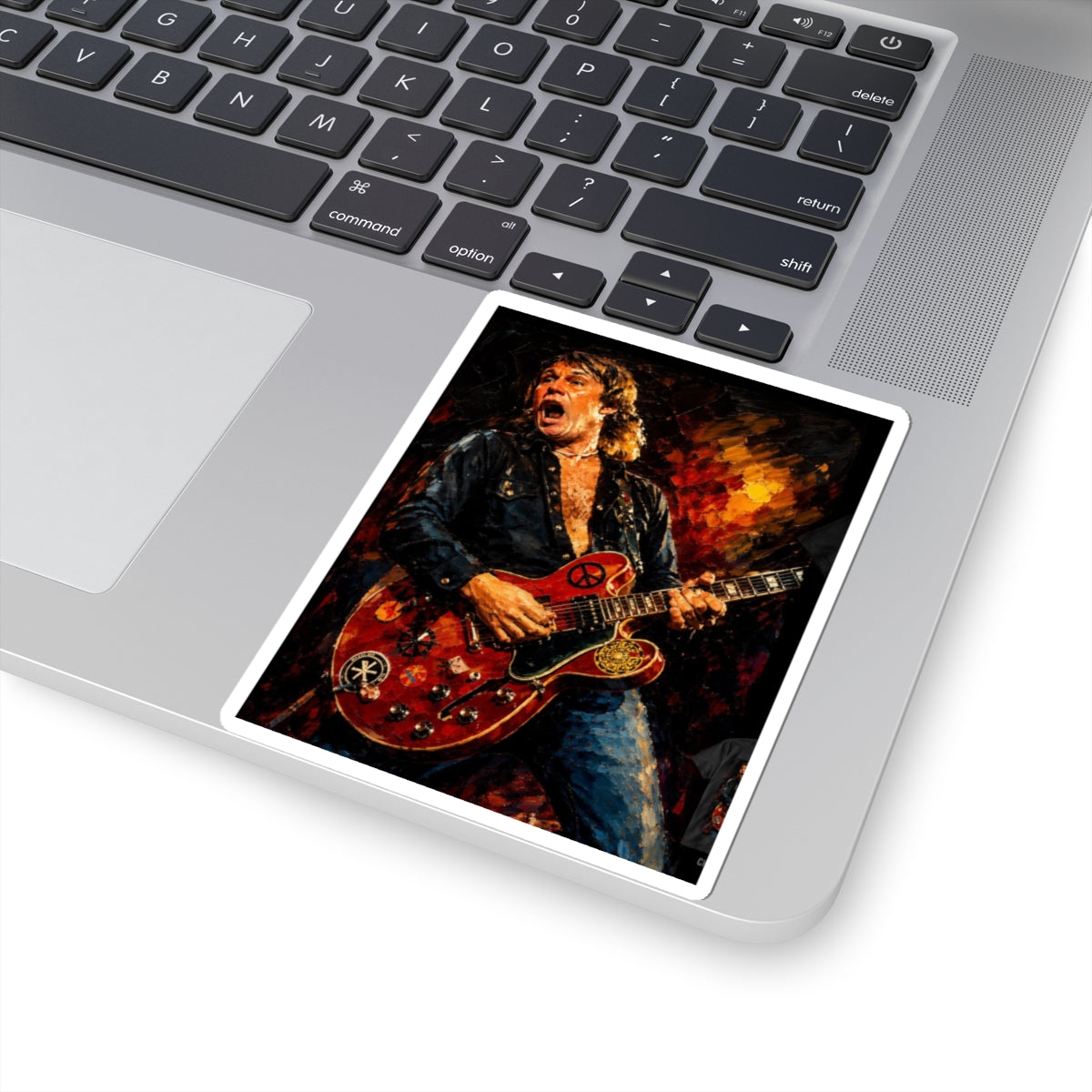 Rock Guitarist Kiss-Cut Sticker — Vintage Concert Art Sticker