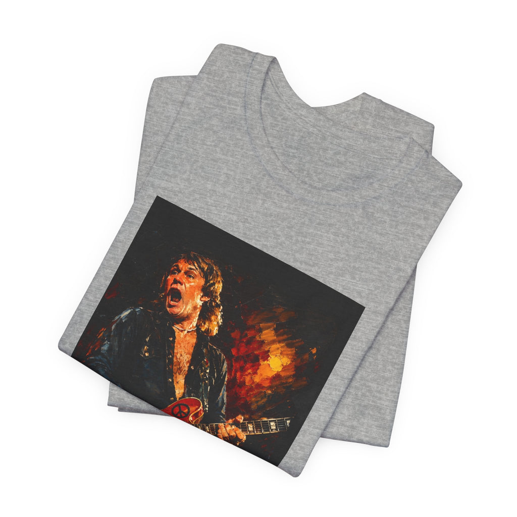 Rock Guitarist Graphic Tee — Fiery Electric Guitar Player T-Shirt