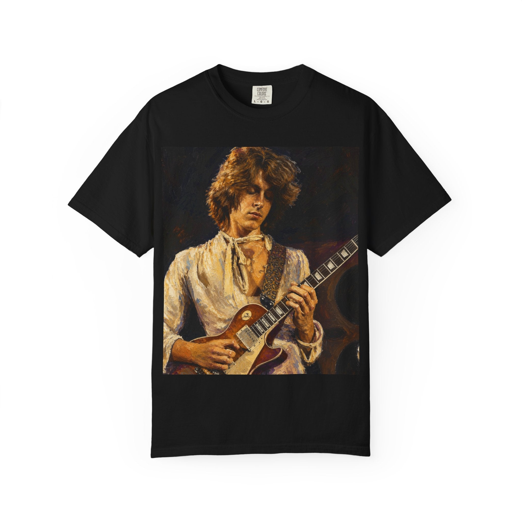 Guitarist Portrait T‑Shirt — Vintage Rock Artwork (Tim Cosgriff Art)