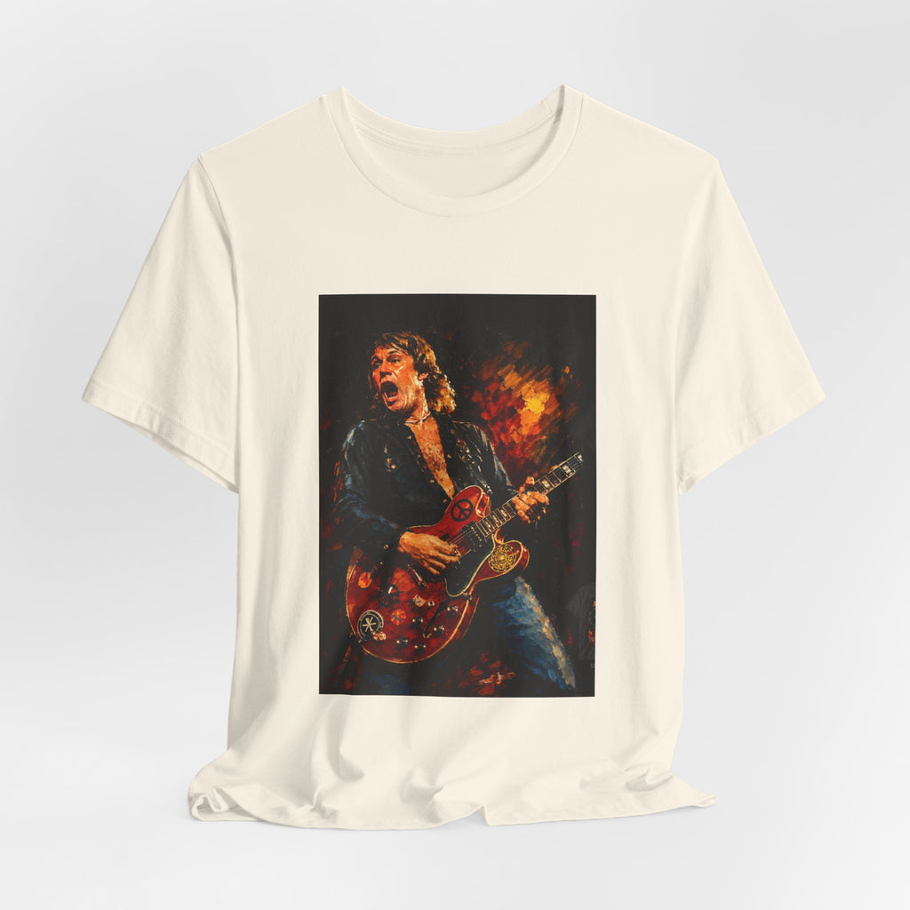 Rock Guitarist Graphic Tee — Fiery Electric Guitar Player T-Shirt