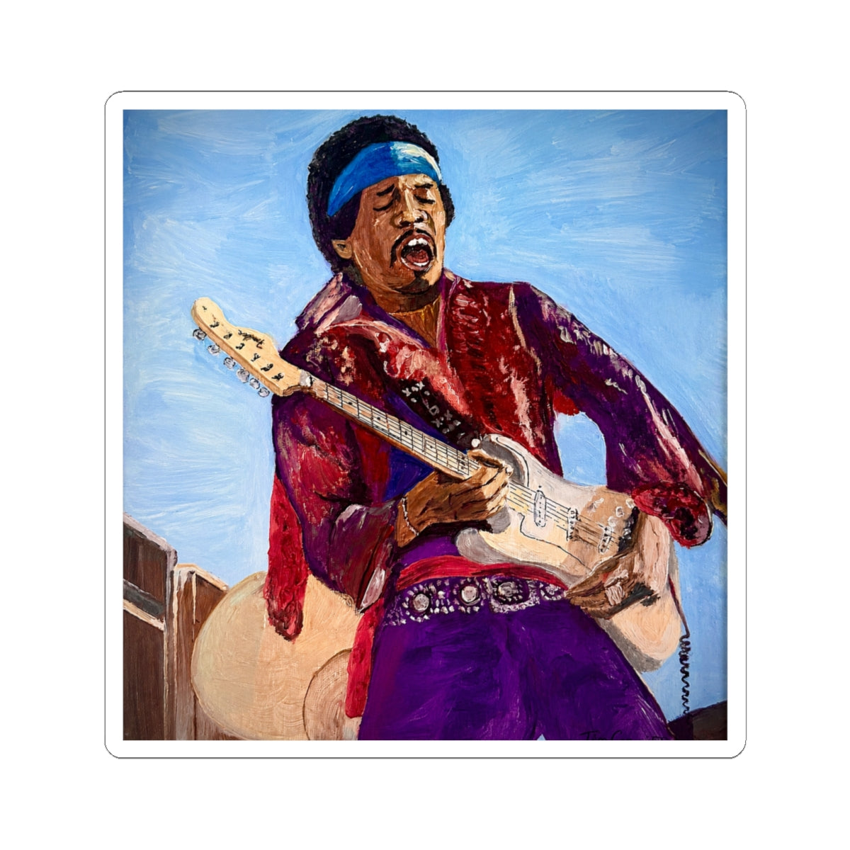 Jimi Hendrix Guitarist Kiss-Cut Sticker — Vintage Rock Music Decal