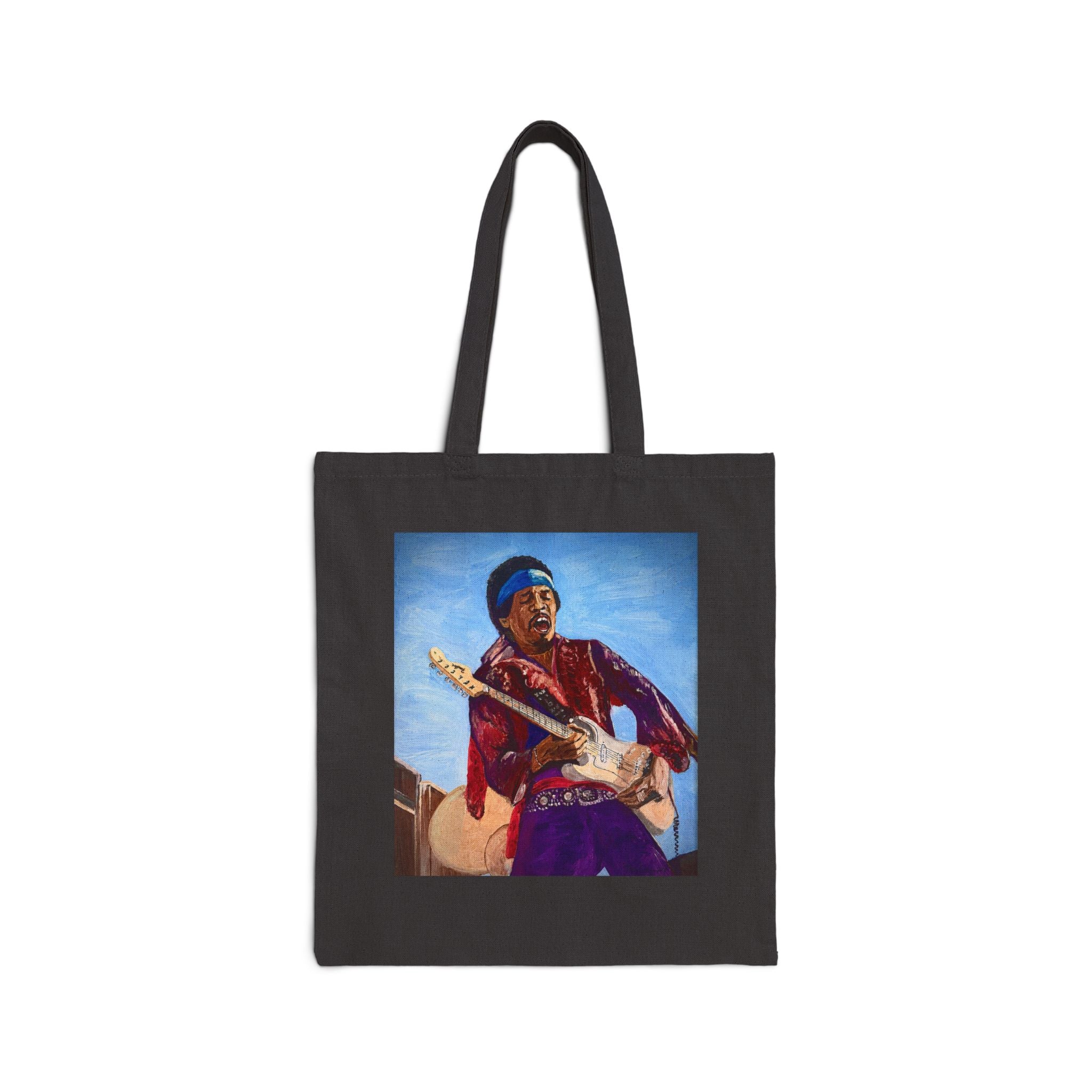 Guitarist Portrait Cotton Tote Bag – Vintage Rock Guitar Art Canvas Tote