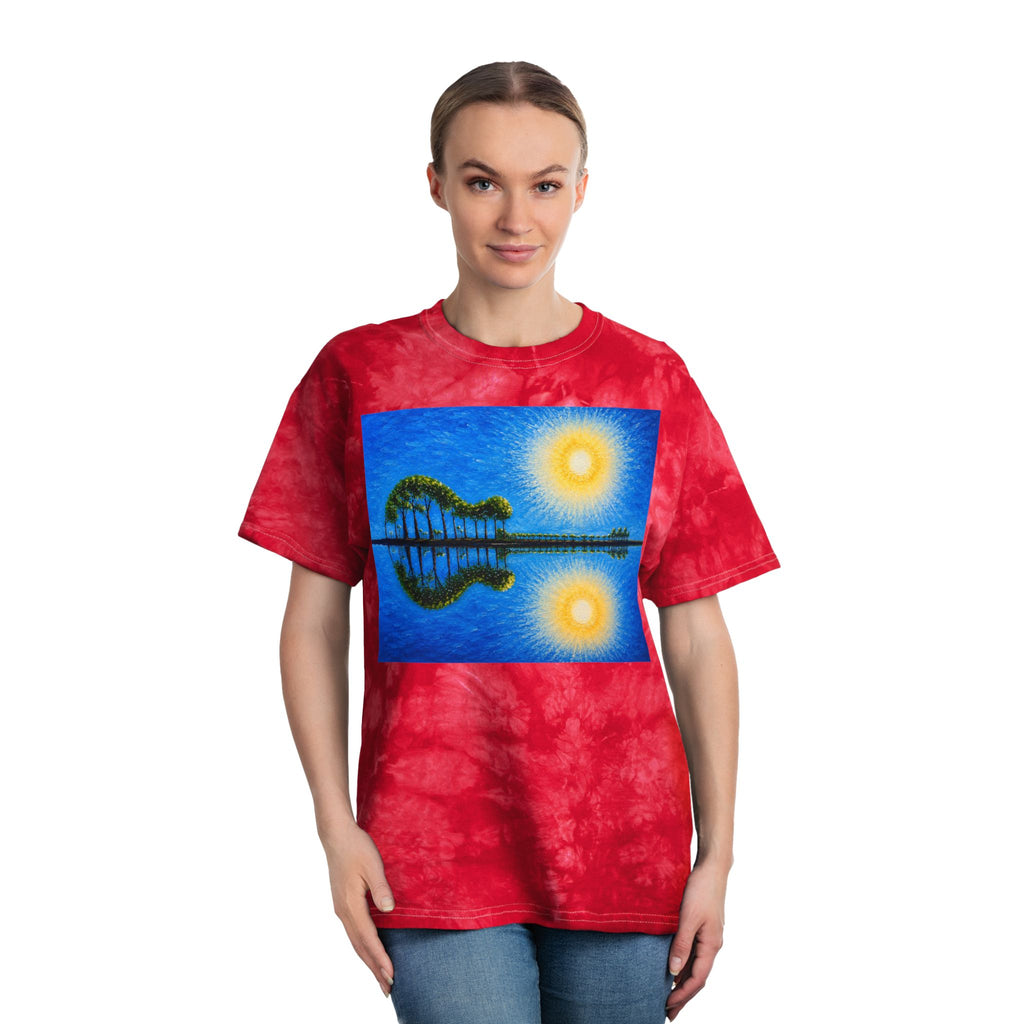 ES335 Guitar Tie Dye Tee with Sunrise Reflection Original Artwork