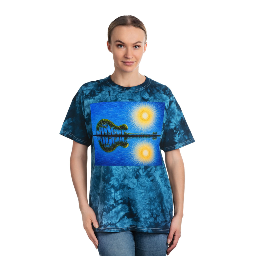 ES335 Guitar Tie Dye Tee with Sunrise Reflection Original Artwork