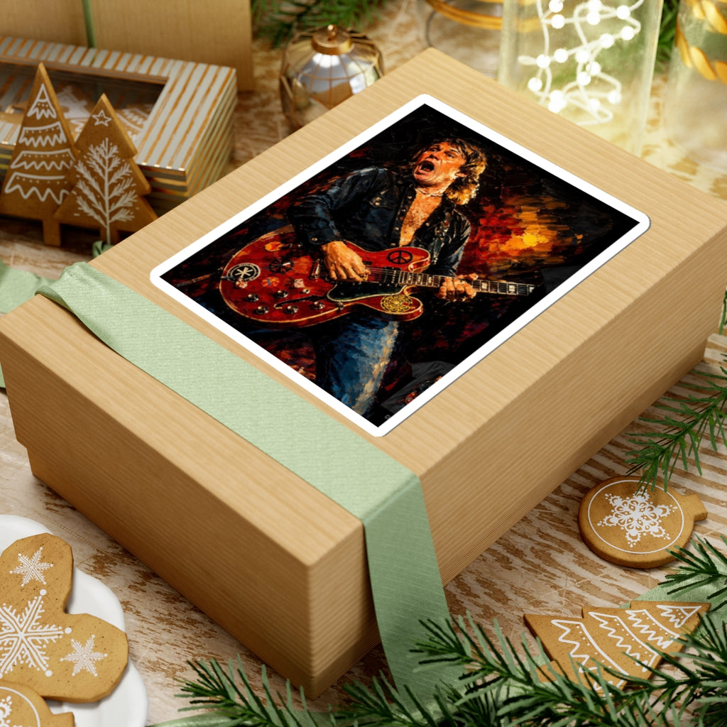 Rock Guitarist Kiss-Cut Sticker — Vintage Concert Art Sticker