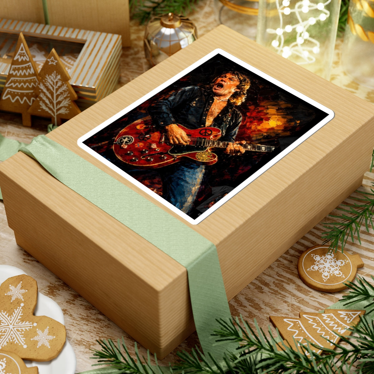 Rock Guitarist Kiss-Cut Sticker — Vintage Concert Art Sticker