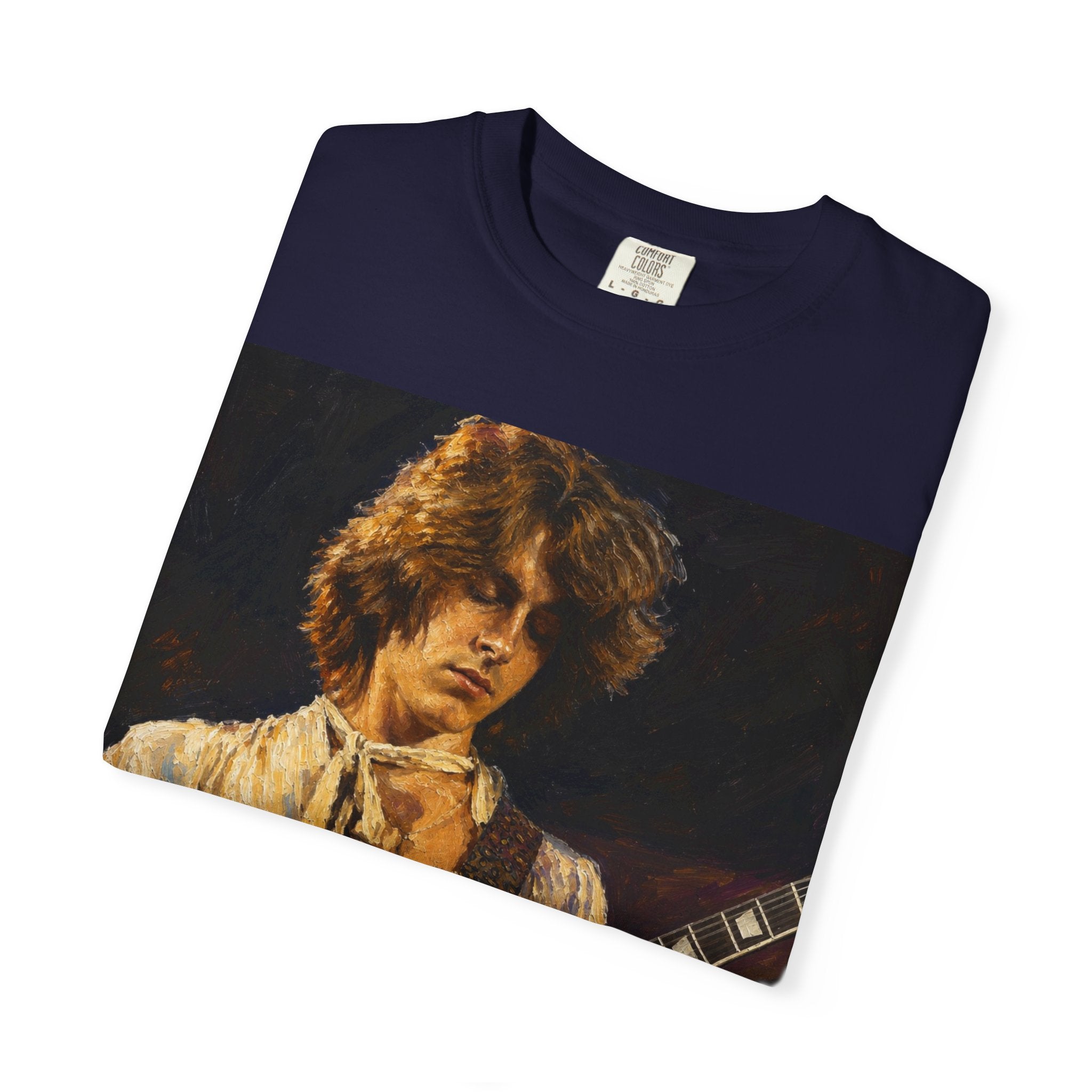 Guitarist Portrait T‑Shirt — Vintage Rock Artwork (Tim Cosgriff Art)
