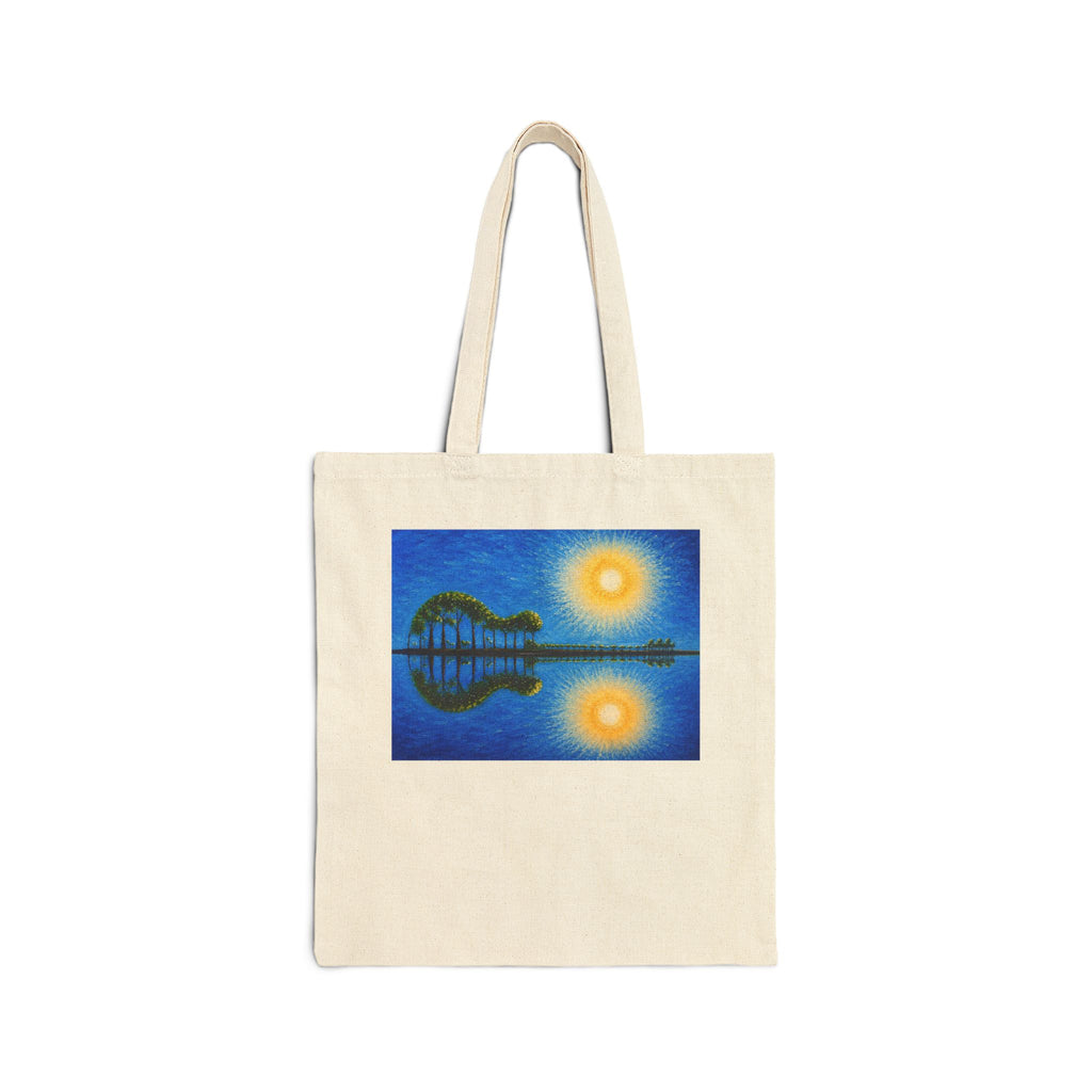 Sunset Lake Art Tote — Reflective Double Sun Canvas Tote Bag