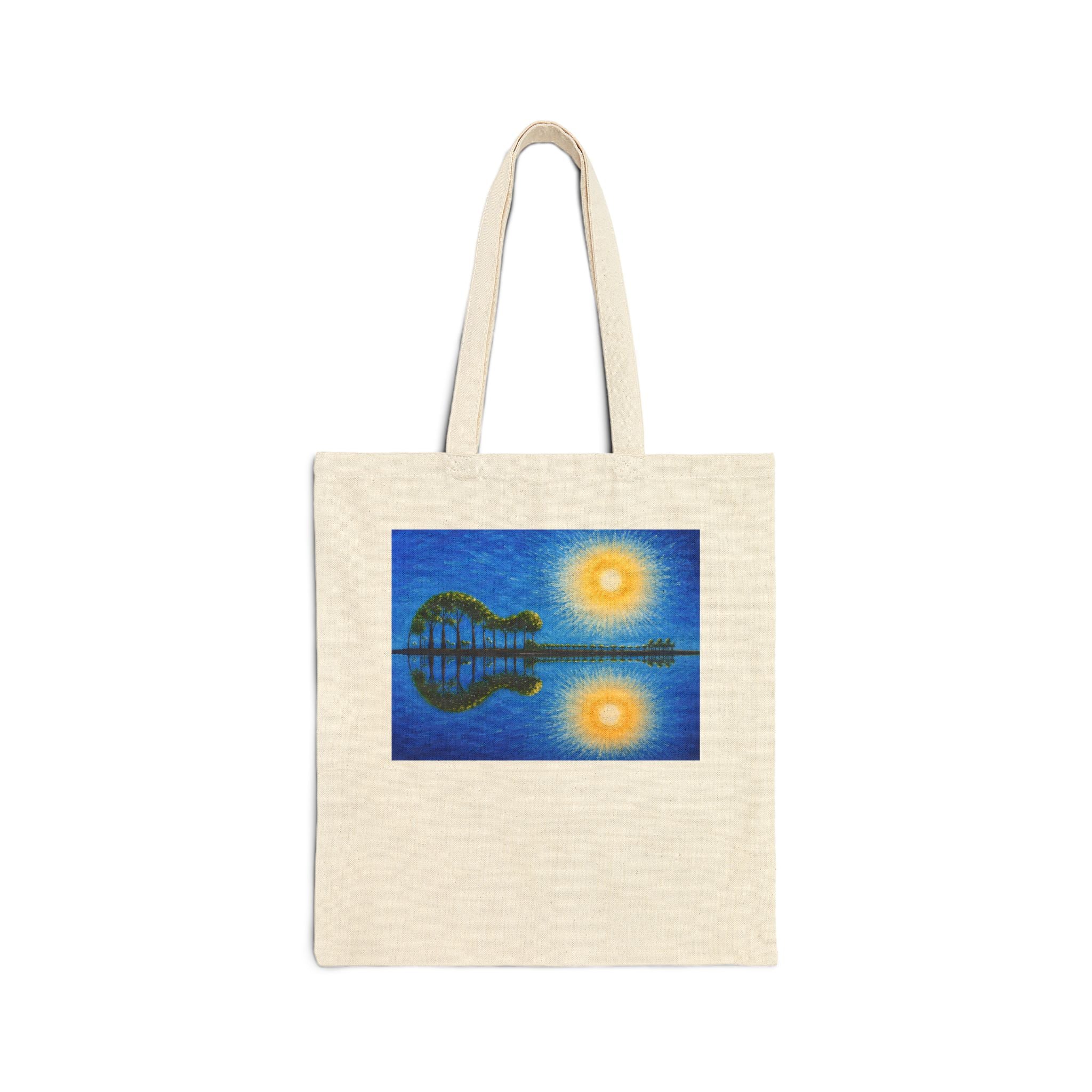 Sunset Lake Art Tote — Reflective Double Sun Canvas Tote Bag