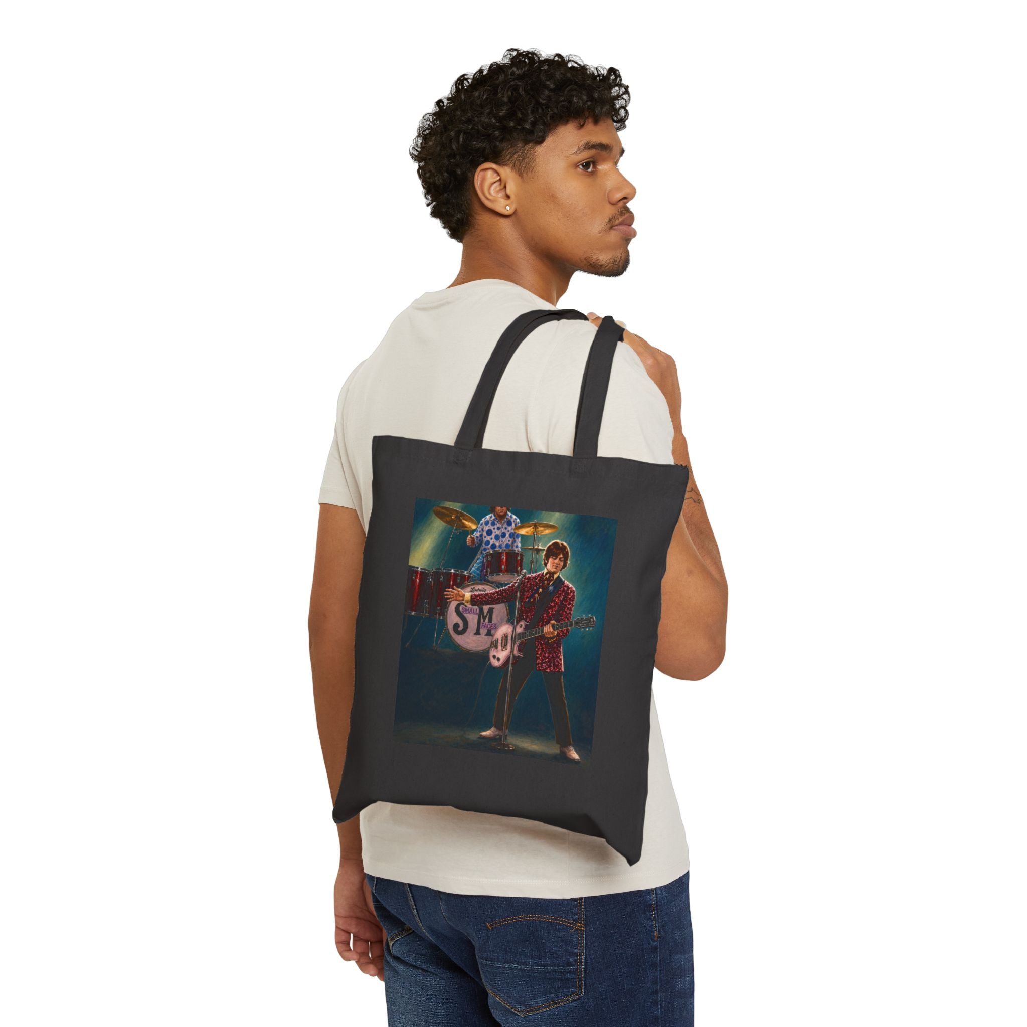 Vintage Rock Band Tote Bag – 'SM' Drummer & Guitarist Canvas Tote