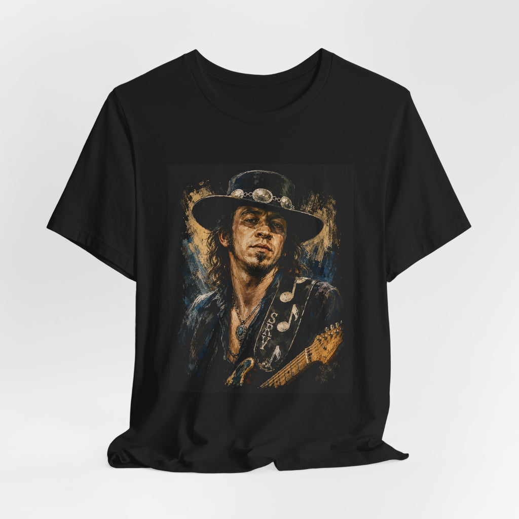 Blues Guitarist Graphic Tee – Retro Rock Musician Portrait T-Shirt