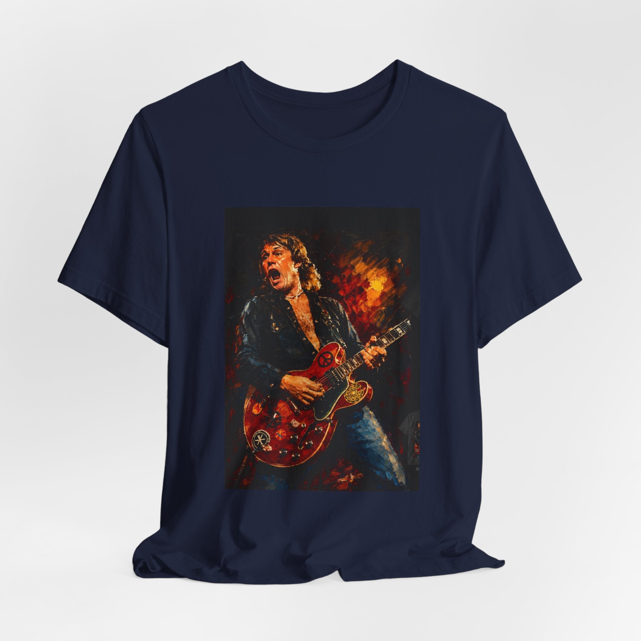 Rock Guitarist Graphic Tee — Fiery Electric Guitar Player T-Shirt