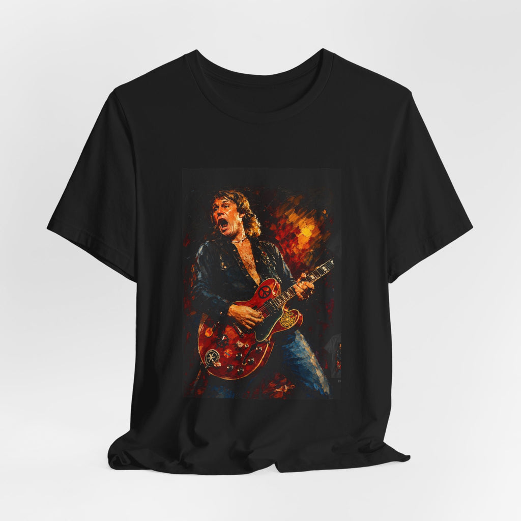 Rock Guitarist Graphic Tee — Fiery Electric Guitar Player T-Shirt