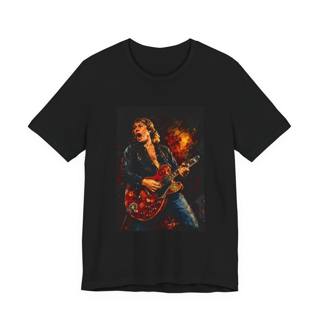 Rock Guitarist Graphic Tee — Fiery Electric Guitar Player T-Shirt