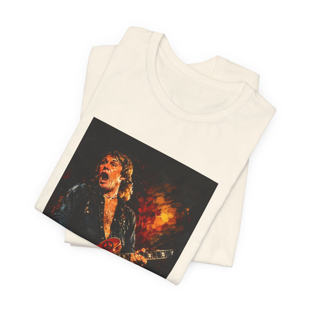 Rock Guitarist Graphic Tee — Fiery Electric Guitar Player T-Shirt