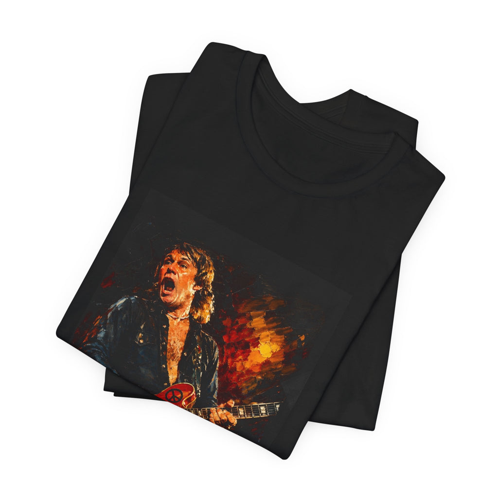 Rock Guitarist Graphic Tee — Fiery Electric Guitar Player T-Shirt