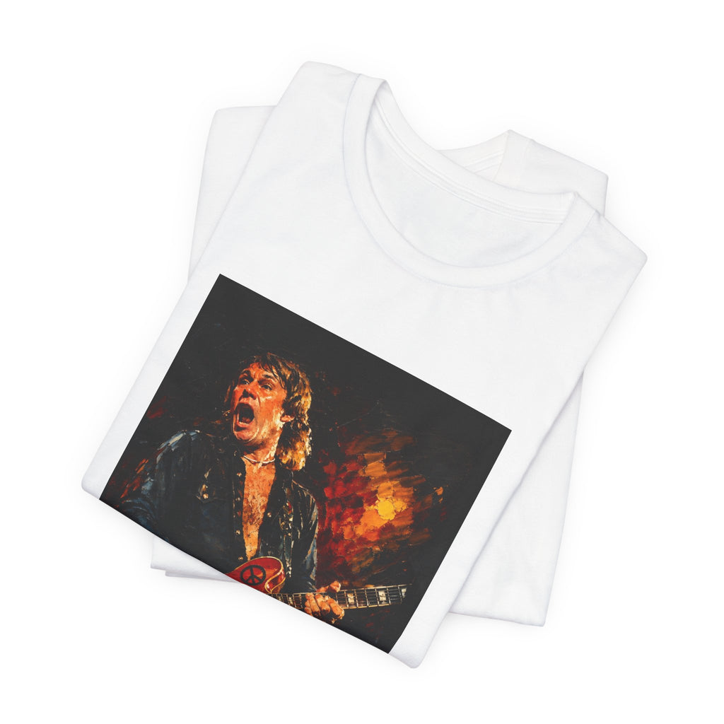 Rock Guitarist Graphic Tee — Fiery Electric Guitar Player T-Shirt